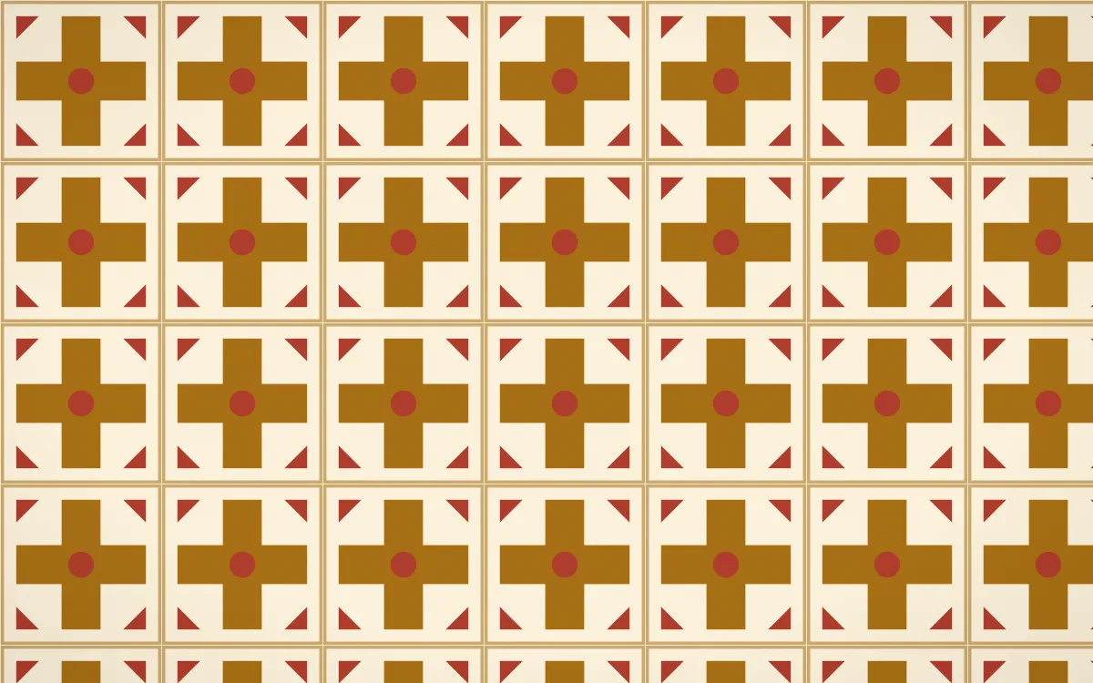 Fes Saffron Cross Tile — light brown, red and beige azulejo background