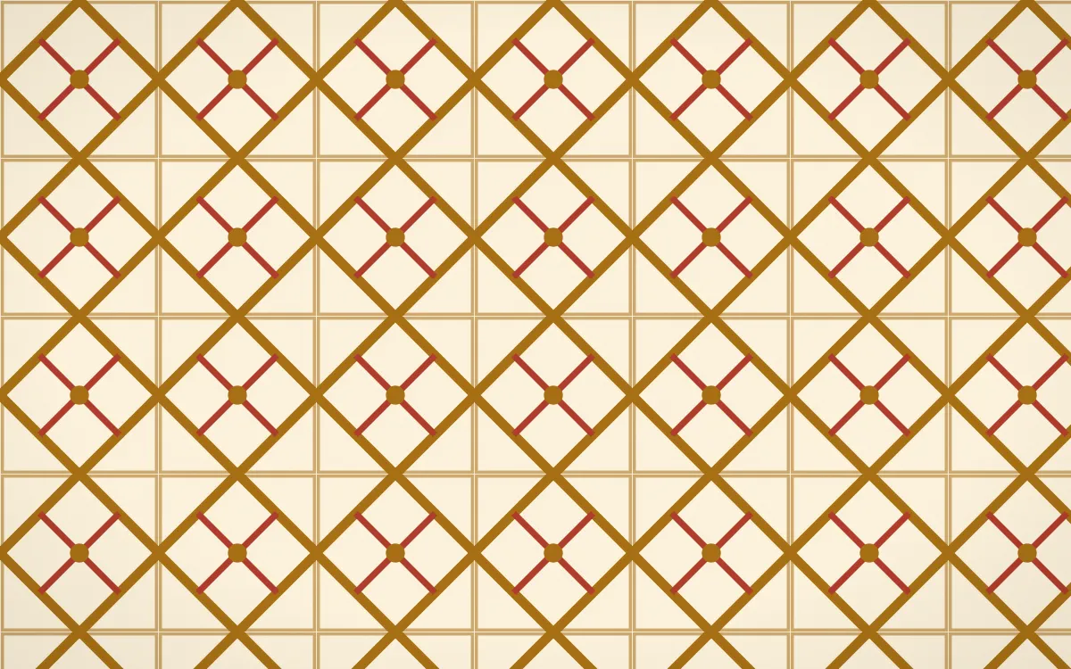 Fes Saffron Lattice Tile — light brown, red and beige azulejo background