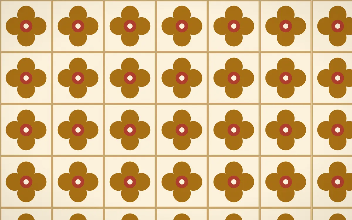 Fes Saffron Quatrefoil Tile — light brown, red and beige azulejo background