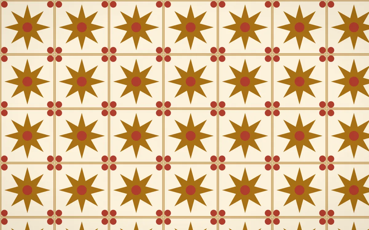 Fes Saffron Star Tile — light brown, red and beige azulejo background