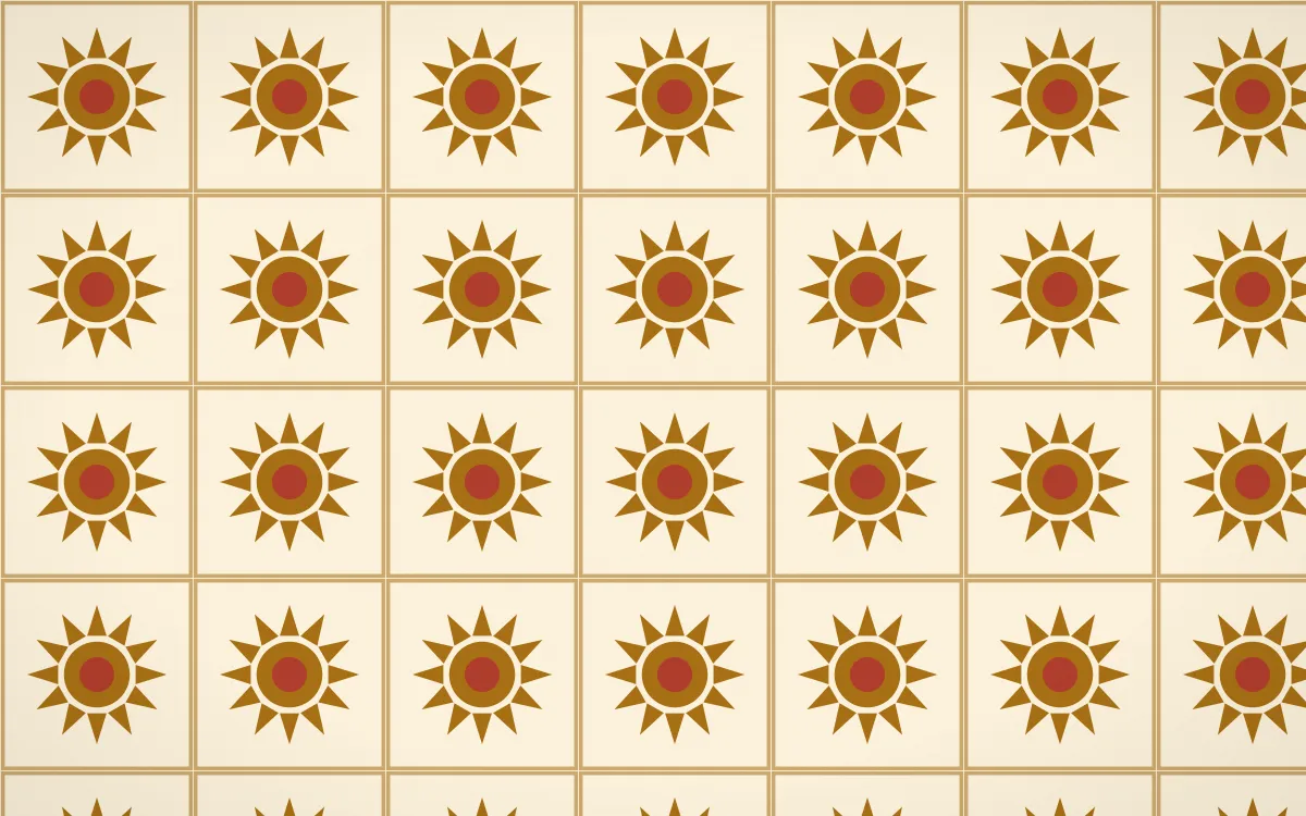 Fes Saffron Sunburst Tile — light brown, red and beige azulejo background