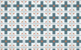 Fjord Mist Cross Tile — light blue, orange and white azulejo background