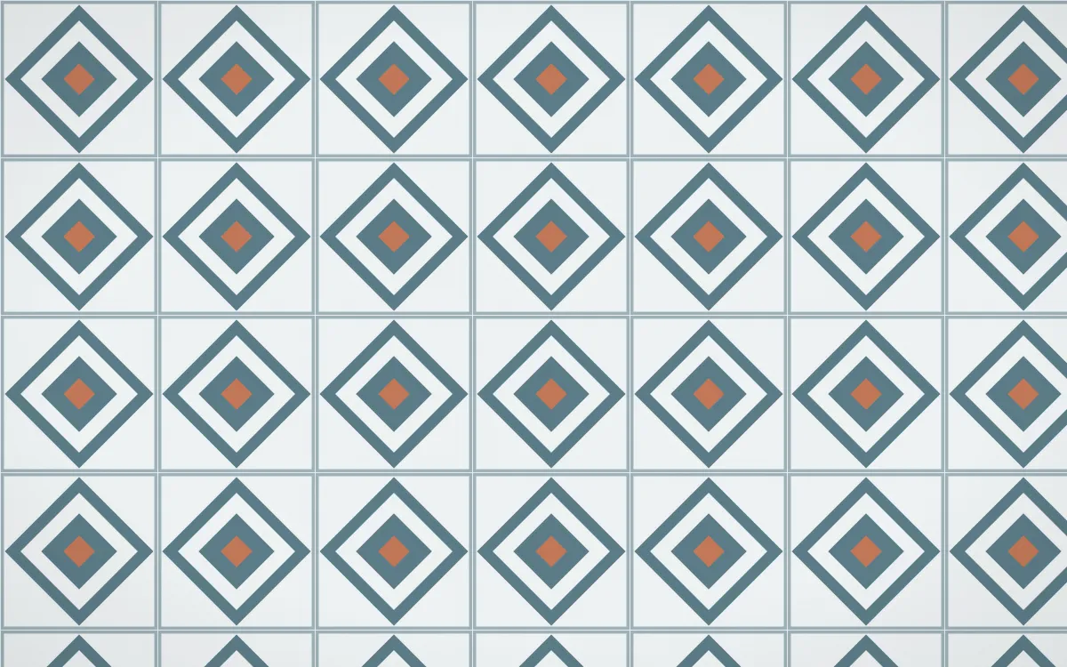 Fjord Mist Diamond Tile — light blue, orange and white azulejo background