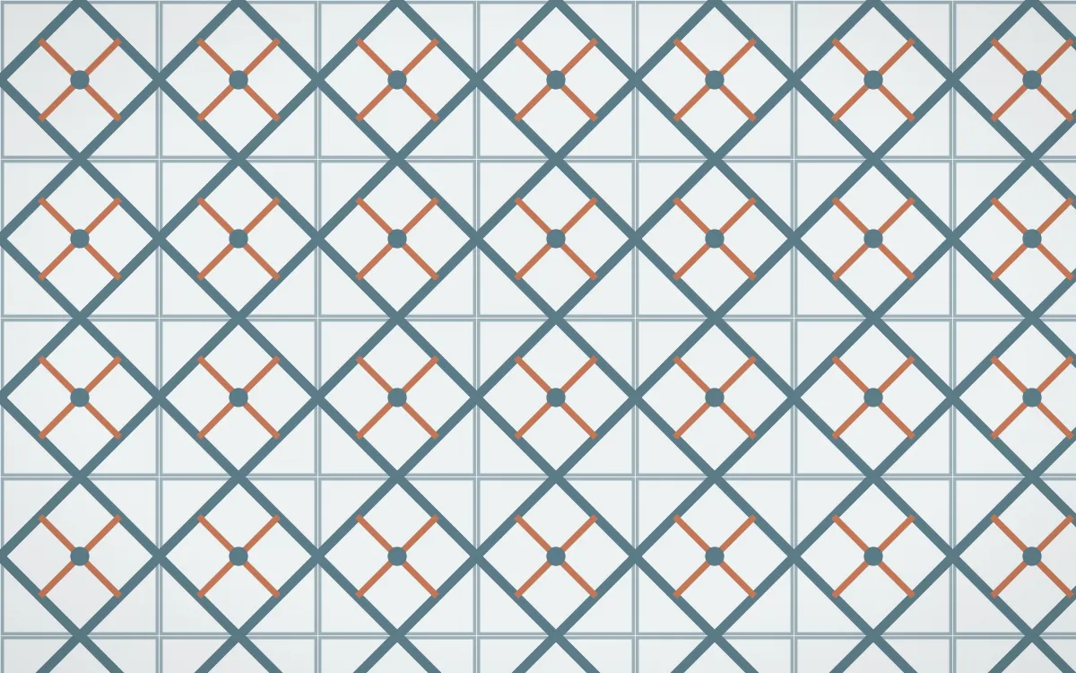 Fjord Mist Lattice Tile — light blue, orange and white azulejo background