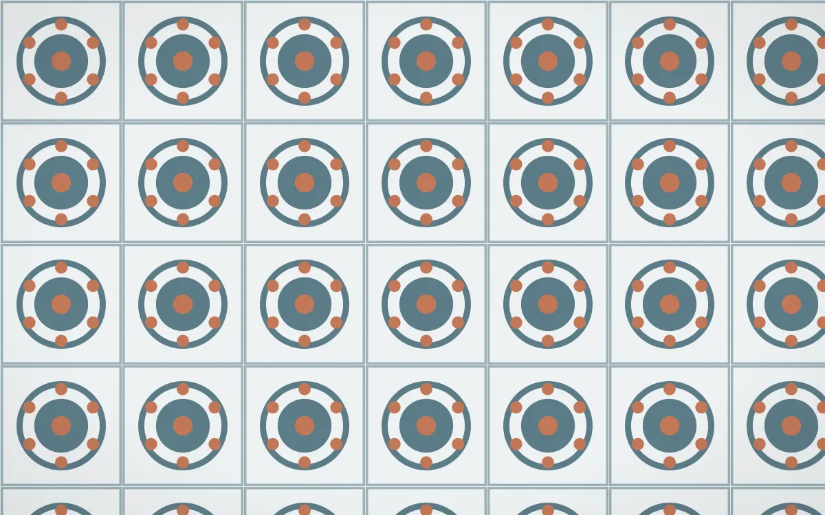 Fjord Mist Medallion Tile — light blue, orange and white azulejo background