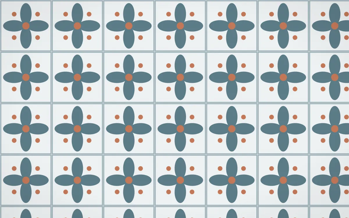 Fjord Mist Petal Tile — light blue, orange and white azulejo background