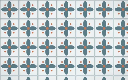 Fjord Mist Petal Tile — light blue, orange and white azulejo background