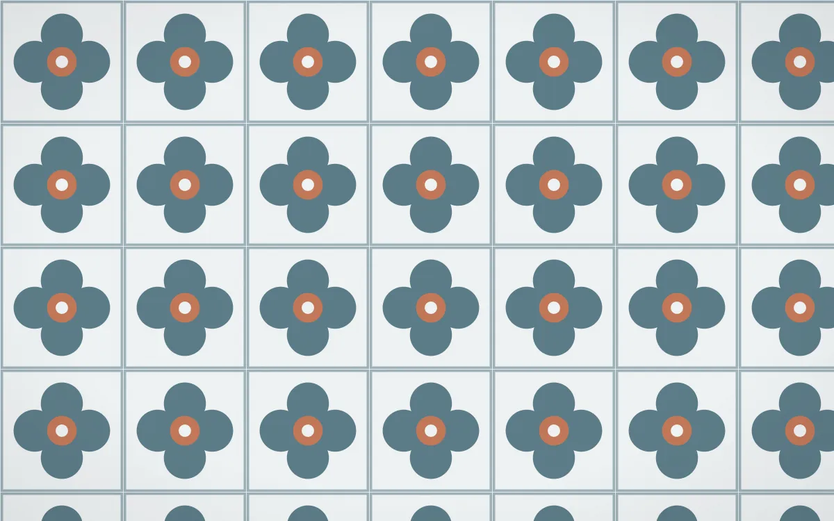 Fjord Mist Quatrefoil Tile — light blue, orange and white azulejo background