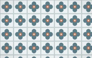 Fjord Mist Quatrefoil Tile — light blue, orange and white azulejo background