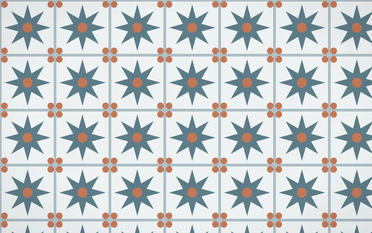 Fjord Mist Star Tile — light blue, orange and white azulejo background