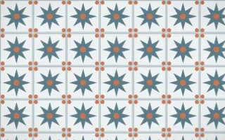 Fjord Mist Star Tile — light blue, orange and white azulejo background