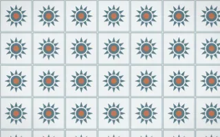 Fjord Mist Sunburst Tile — light blue, orange and white azulejo background