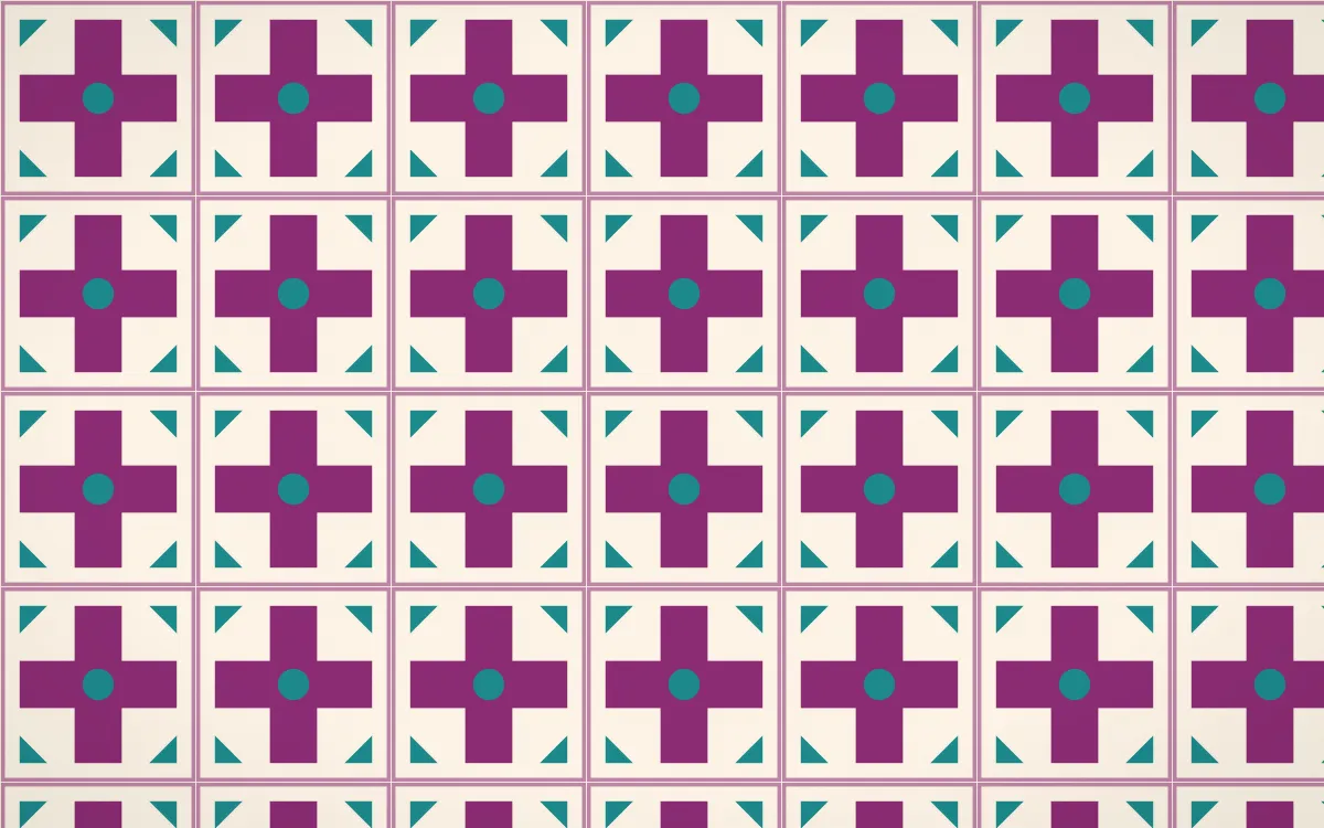 Fiesta Brava Cross Tile — light pink, teal and white azulejo background