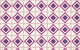 Fiesta Brava Diamond Tile — light pink, teal and white azulejo background