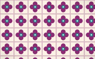 Fiesta Brava Quatrefoil Tile — light pink, teal and white azulejo background