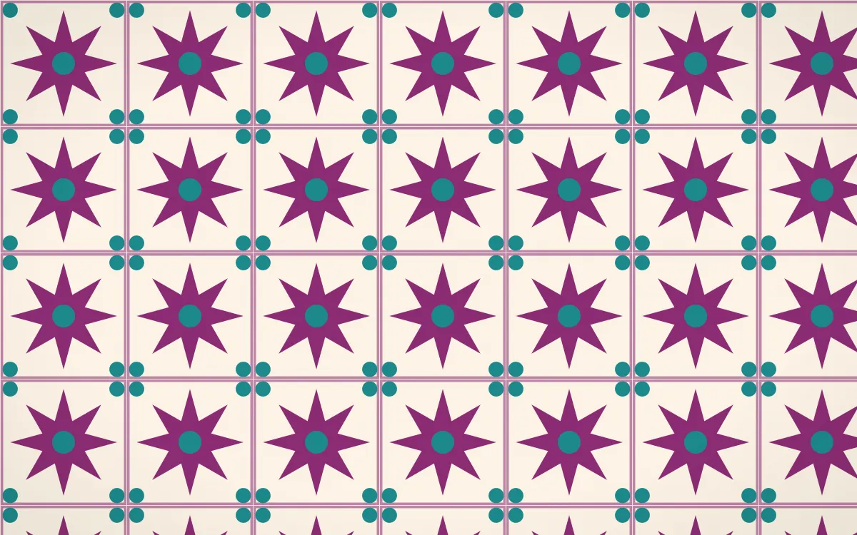 Fiesta Brava Star Tile — light pink, teal and white azulejo background