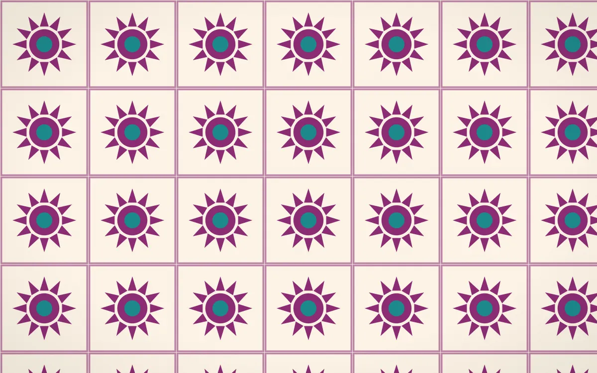 Fiesta Brava Sunburst Tile — light pink, teal and white azulejo background