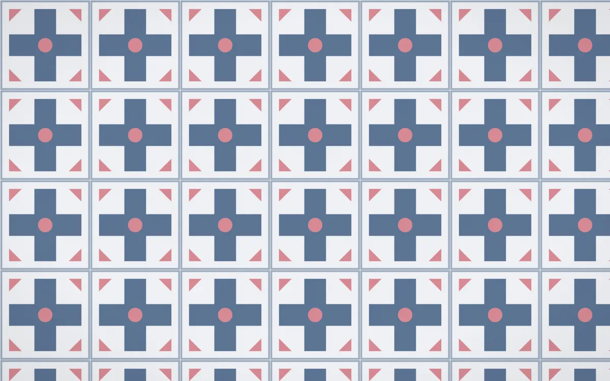 Fuji Mist Cross Tile — light blue, red and white azulejo background