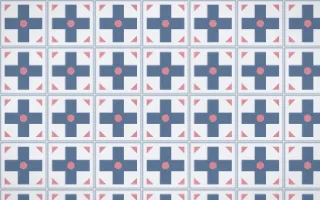 Fuji Mist Cross Tile — light blue, red and white azulejo background