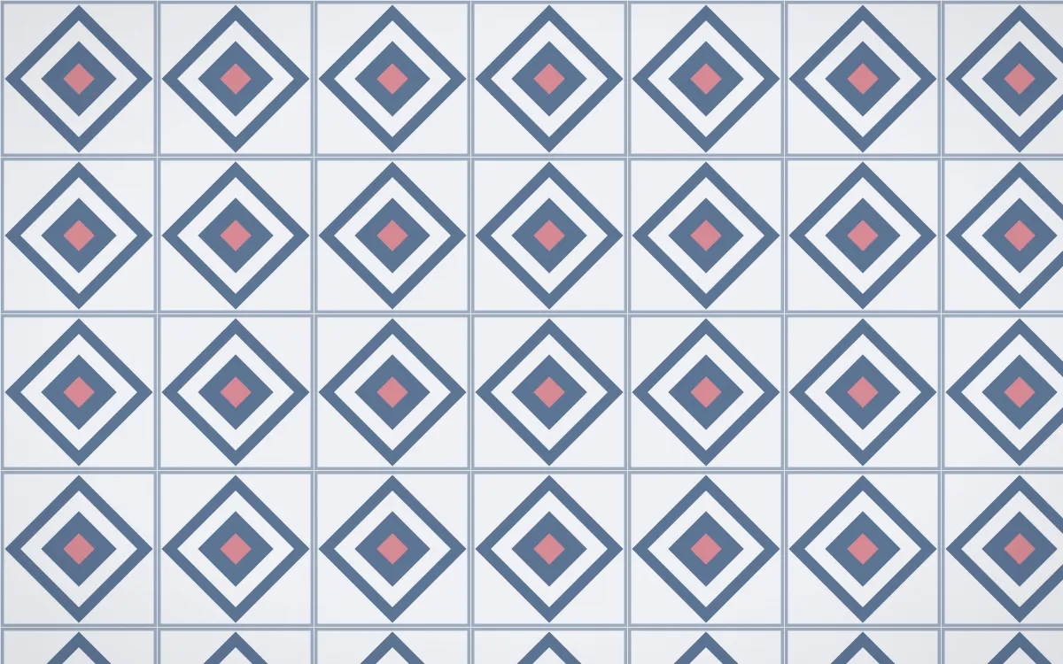 Fuji Mist Diamond Tile — light blue, red and white azulejo background