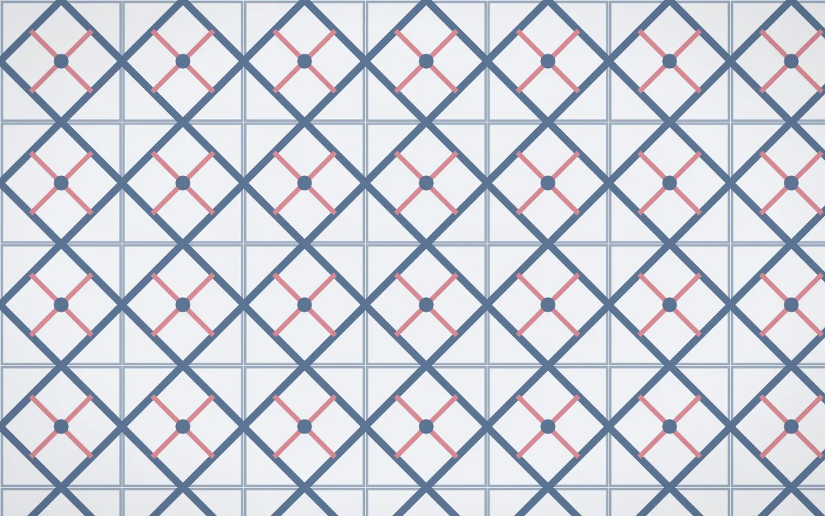 Fuji Mist Lattice Tile — light blue, red and white azulejo background