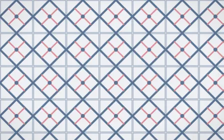 Fuji Mist Lattice Tile — light blue, red and white azulejo background
