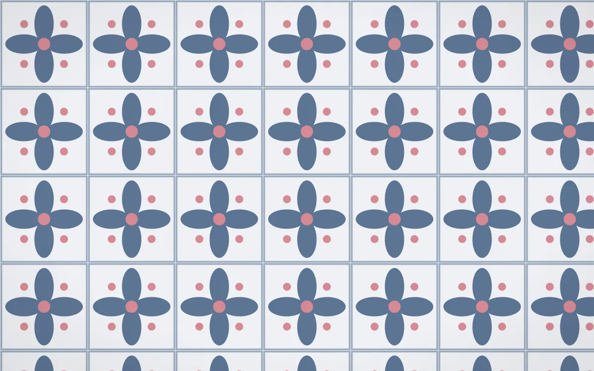 Fuji Mist Petal Tile — light blue, red and white azulejo background
