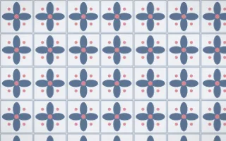 Fuji Mist Petal Tile — light blue, red and white azulejo background