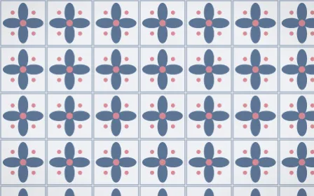 Fuji Mist Petal Tile — light blue, red and white azulejo background