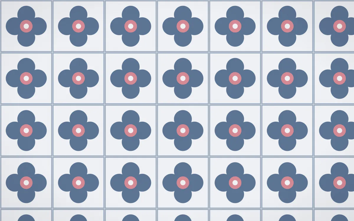 Fuji Mist Quatrefoil Tile — light blue, red and white azulejo background