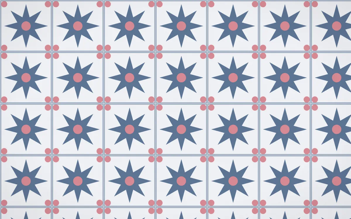 Fuji Mist Star Tile — light blue, red and white azulejo background