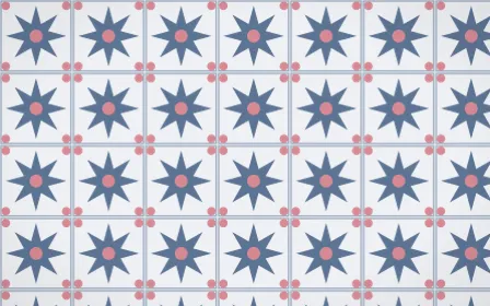Fuji Mist Star Tile — light blue, red and white azulejo background