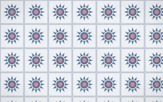 Fuji Mist Sunburst Tile — light blue, red and white azulejo background