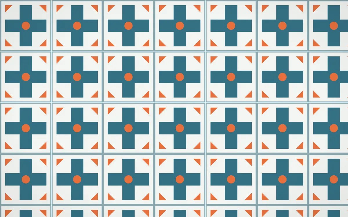 Park Mosaic Cross Tile — light blue, orange and white azulejo background