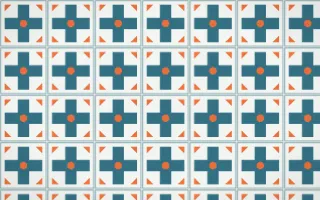 Park Mosaic Cross Tile — light blue, orange and white azulejo background