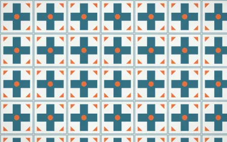 Park Mosaic Cross Tile — light blue, orange and white azulejo background