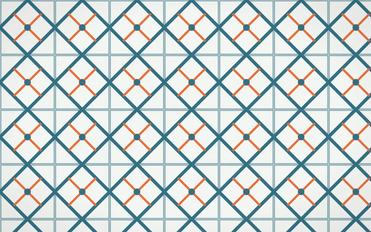 Park Mosaic Lattice Tile — light blue, orange and white azulejo background