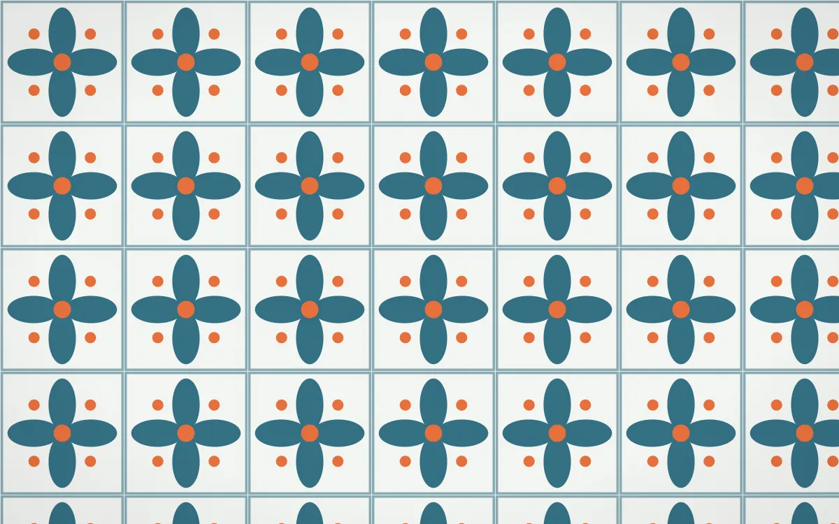 Park Mosaic Petal Tile — light blue, orange and white azulejo background