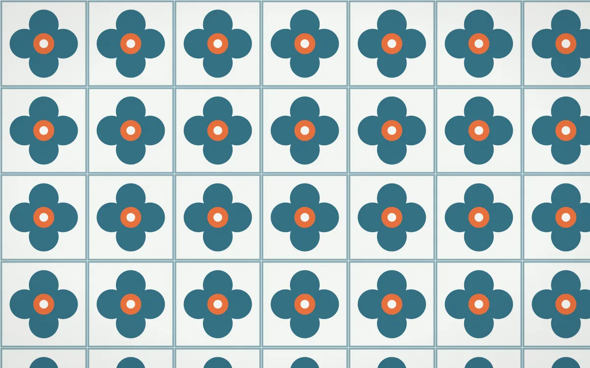 Park Mosaic Quatrefoil Tile — light blue, orange and white azulejo background