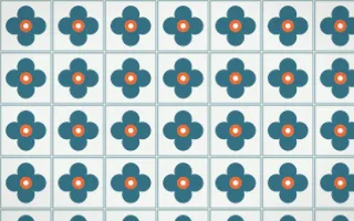 Park Mosaic Quatrefoil Tile — light blue, orange and white azulejo background