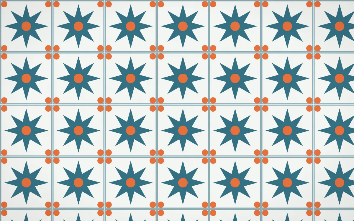 Park Mosaic Star Tile — light blue, orange and white azulejo background