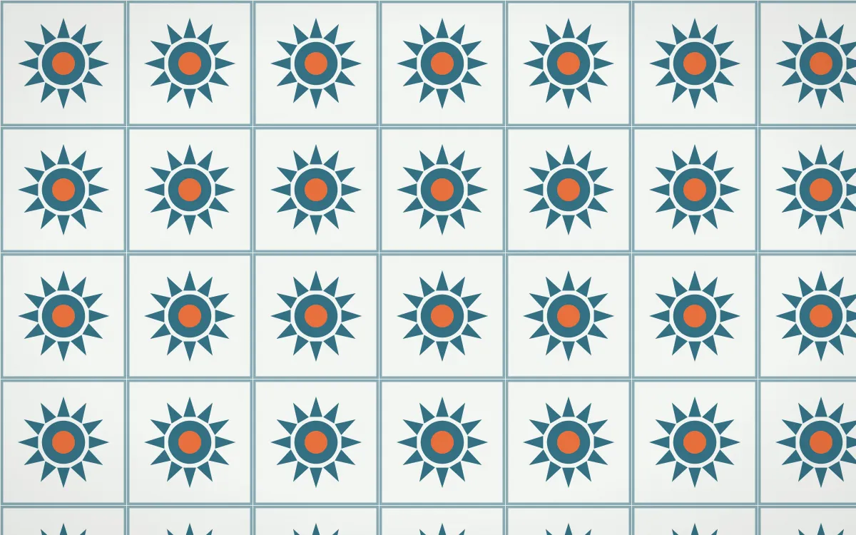Park Mosaic Sunburst Tile — light blue, orange and white azulejo background