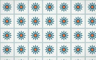 Park Mosaic Sunburst Tile — light blue, orange and white azulejo background