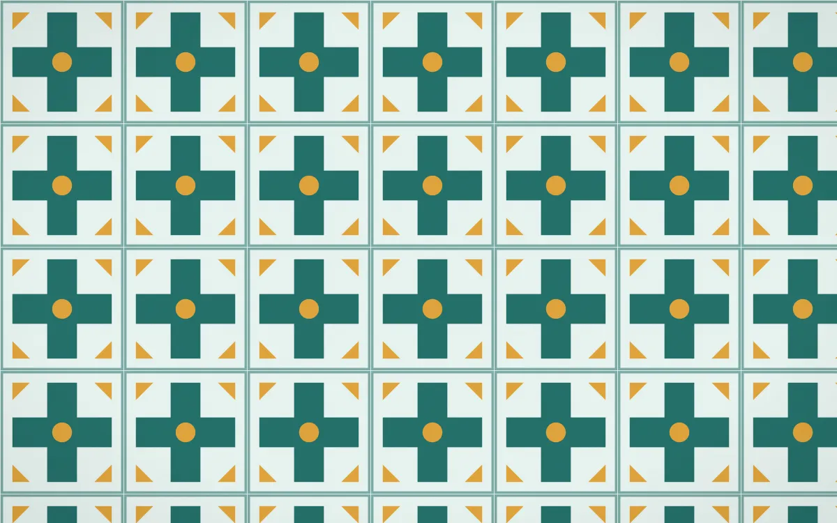 Ha Long Jade Cross Tile — light teal, gold and white azulejo background
