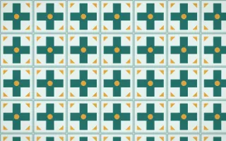 Ha Long Jade Cross Tile — light teal, gold and white azulejo background