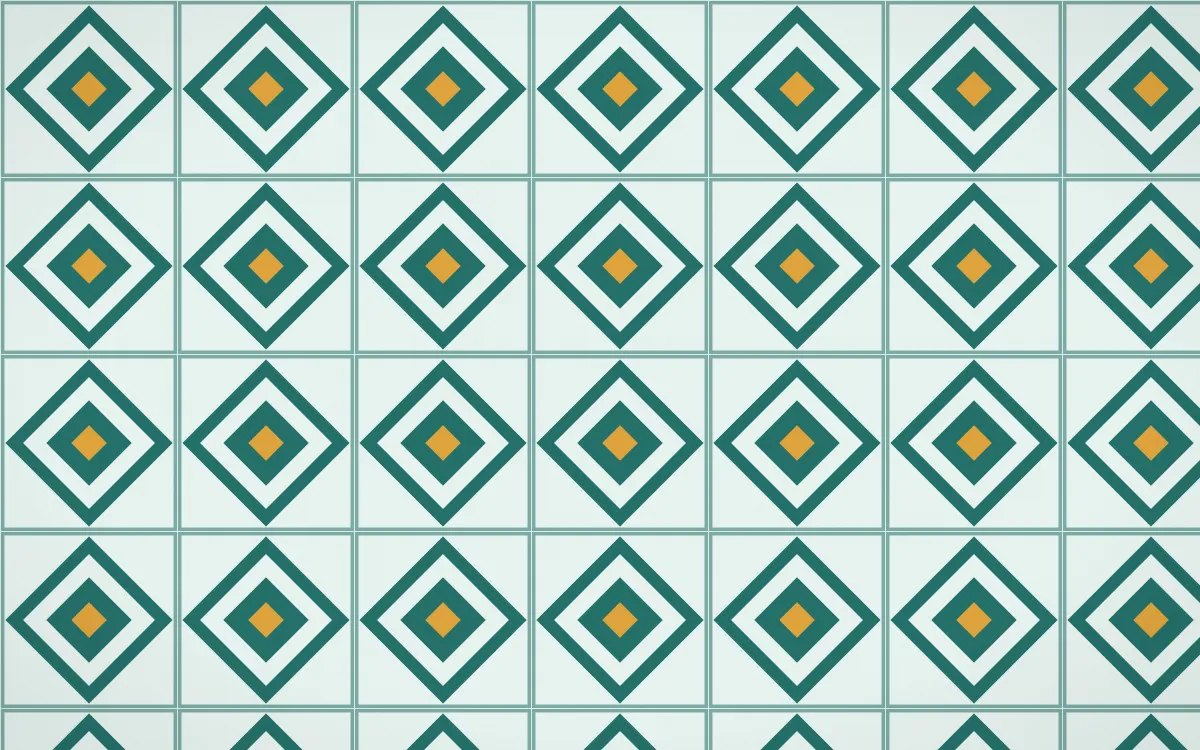 Ha Long Jade Diamond Tile — light teal, gold and white azulejo background