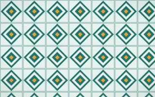 Ha Long Jade Diamond Tile — light teal, gold and white azulejo background