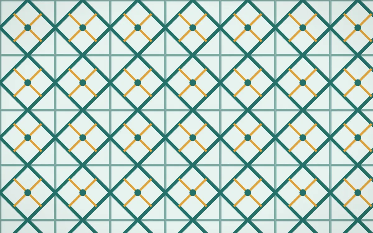 Ha Long Jade Lattice Tile — light teal, gold and white azulejo background