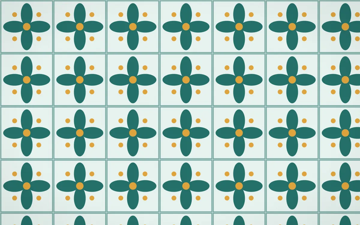Ha Long Jade Petal Tile — light teal, gold and white azulejo background