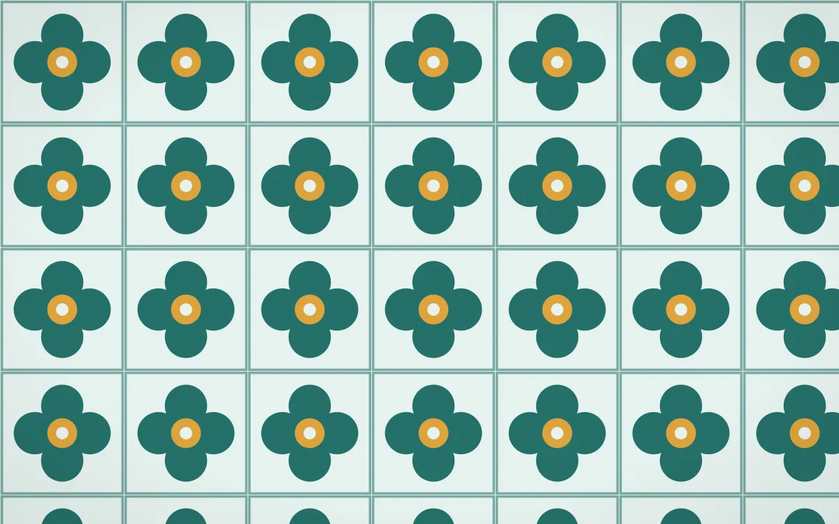 Ha Long Jade Quatrefoil Tile — light teal, gold and white azulejo background